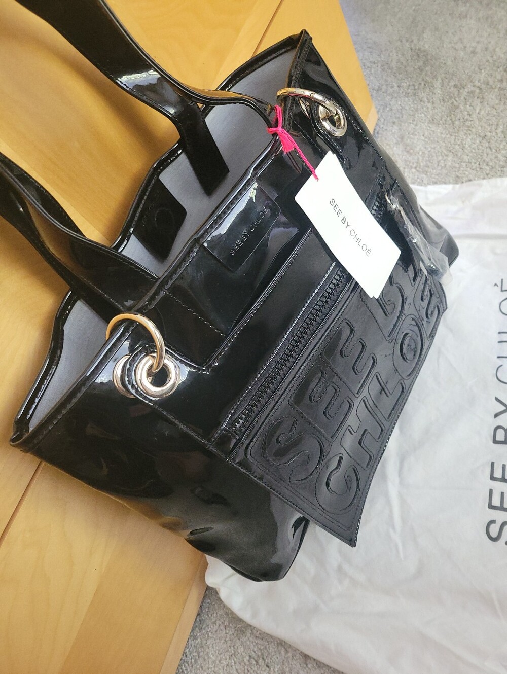 See By Chloe Black Patent Tote Bag